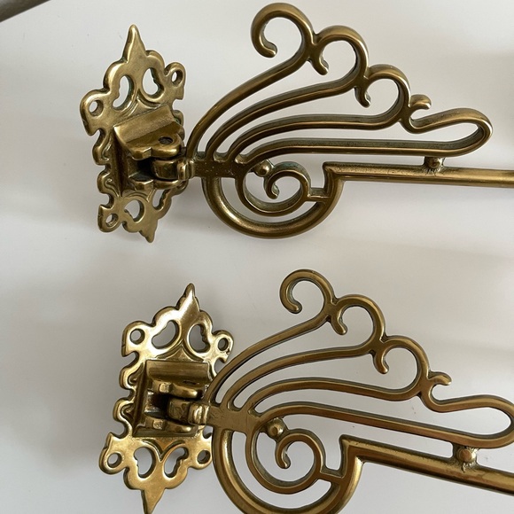 Vintage Antique Swedish One Armed Piano Candelabra Wall Sconce Brass Set Of 2 - Picture 3 of 5